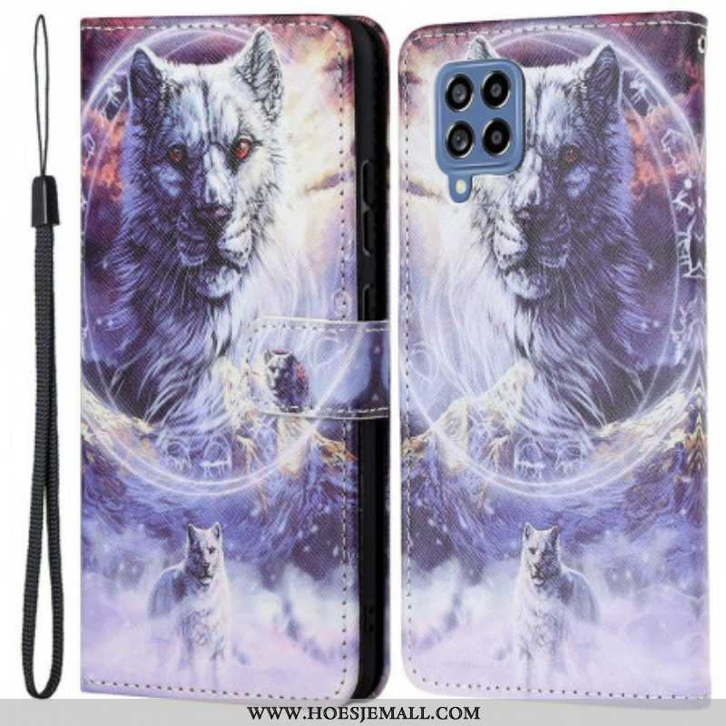 Folio-hoesje voor Samsung Galaxy M53 5G Met Ketting Lanyard Wolf