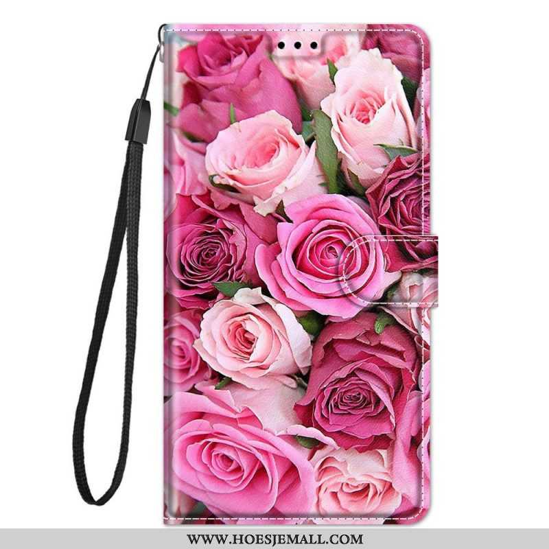 Leren Hoesje voor Samsung Galaxy M53 5G Rozen Met Lanyard