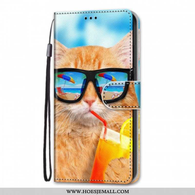 Folio-hoesje voor Samsung Galaxy M53 5G Met Ketting Strappy Star-kat