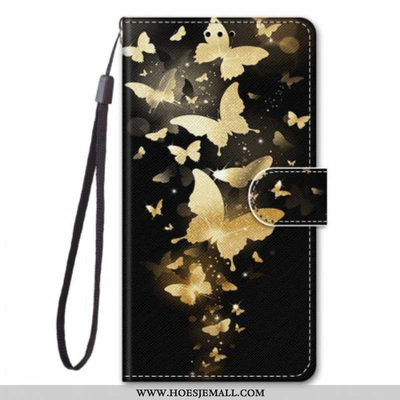 Folio-hoesje voor Samsung Galaxy M53 5G Met Ketting Gouden Vlinders Met Riem