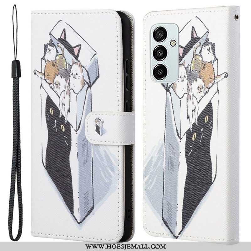 Folio-hoesje voor Samsung Galaxy M53 5G Met Ketting String Katten