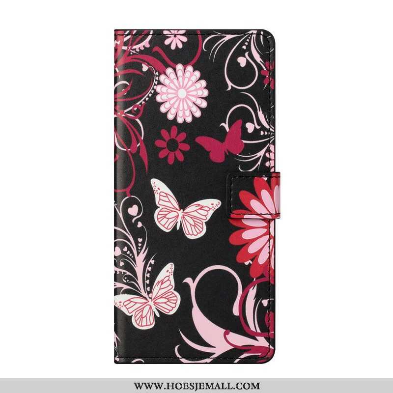 Leren Hoesje voor Samsung Galaxy S21 5G Vlinders En Bloemen