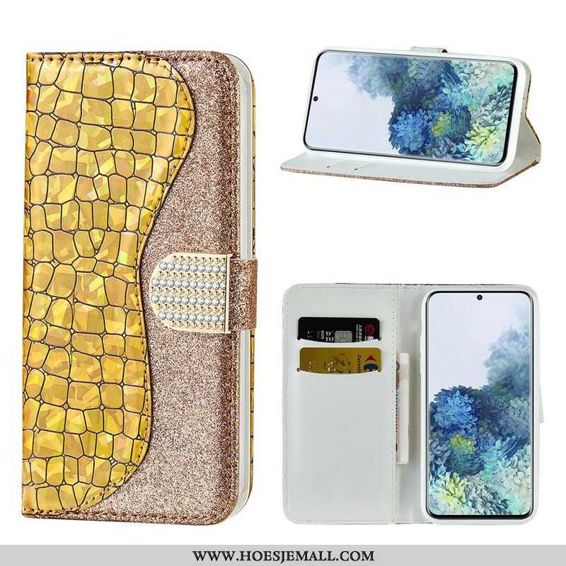 Leren Hoesje voor Samsung Galaxy S21 5G Krokodil Diamanten