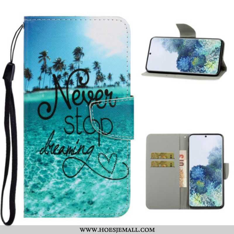 Folio-hoesje voor Samsung Galaxy S21 5G Met Ketting Stop Nooit Met Dromen In Marineblauwe Bandjes