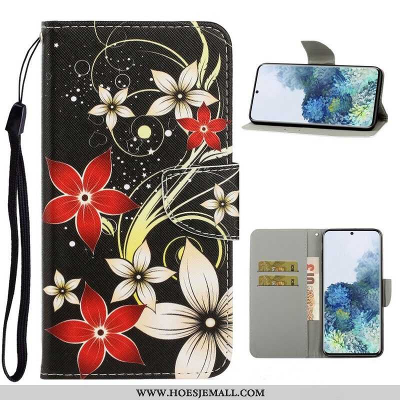 Leren Hoesje voor Samsung Galaxy S21 5G Met Ketting Kleurrijke Strappy Bloemen