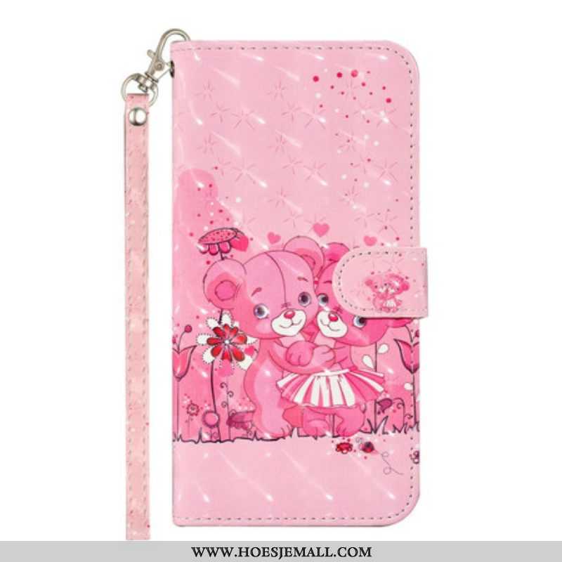 Flip Case voor Samsung Galaxy S21 5G Met Ketting Light Spot Teddyberen Met Riem