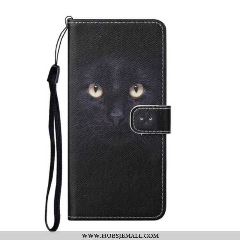 Folio-hoesje voor Samsung Galaxy S21 5G Met Ketting Strappy Zwarte Kattenogen