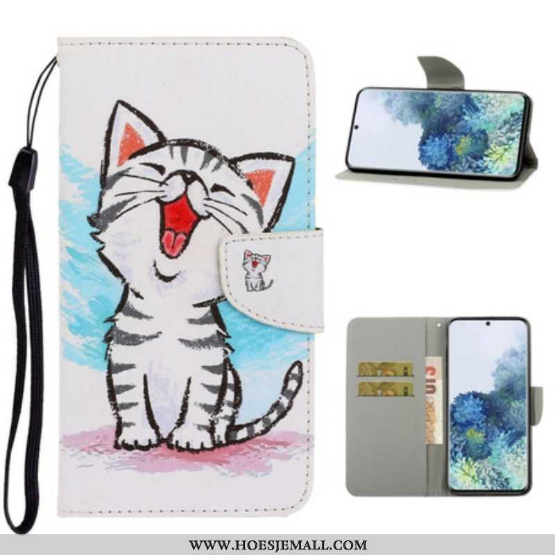 Folio-hoesje voor Samsung Galaxy S21 5G Met Ketting Strappy Kleur Kitten