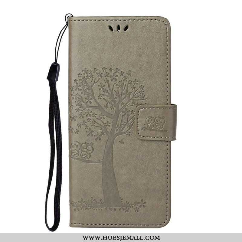 Folio-hoesje voor Samsung Galaxy S21 5G Met Ketting String Boom En Uilen