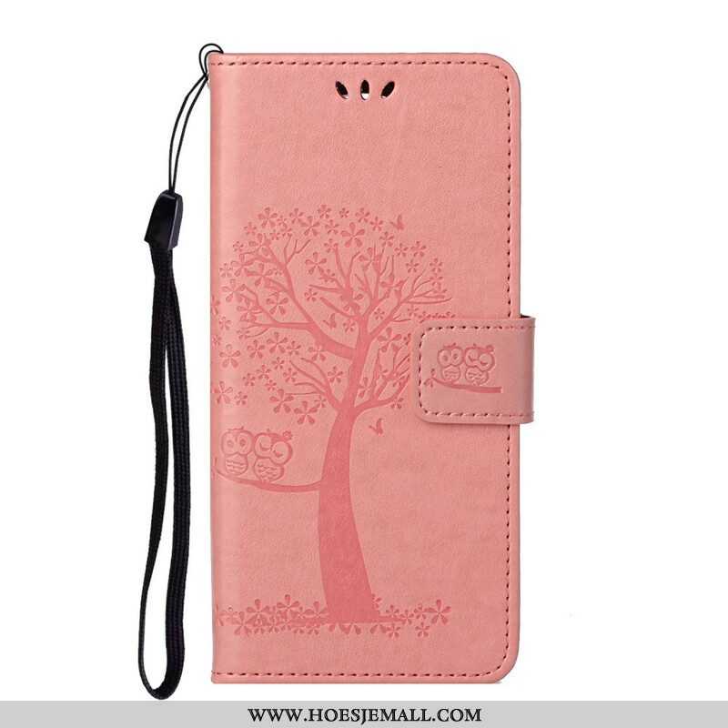 Folio-hoesje voor Samsung Galaxy S21 5G Met Ketting String Boom En Uilen