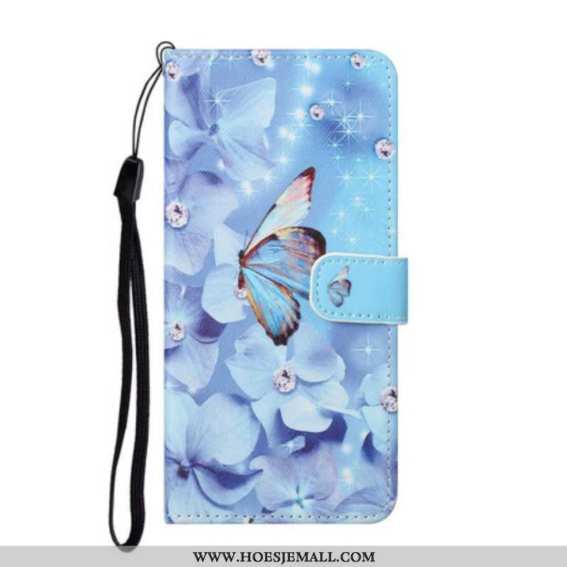 Leren Hoesje voor Samsung Galaxy S21 5G Met Ketting Strappy Diamanten Vlinders