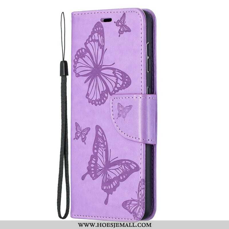 Leren Hoesje voor Samsung Galaxy S21 5G Vlinders Tijdens De Vlucht Met Lanyard