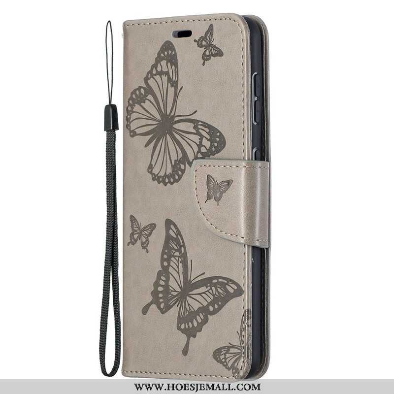 Leren Hoesje voor Samsung Galaxy S21 5G Vlinders Tijdens De Vlucht Met Lanyard