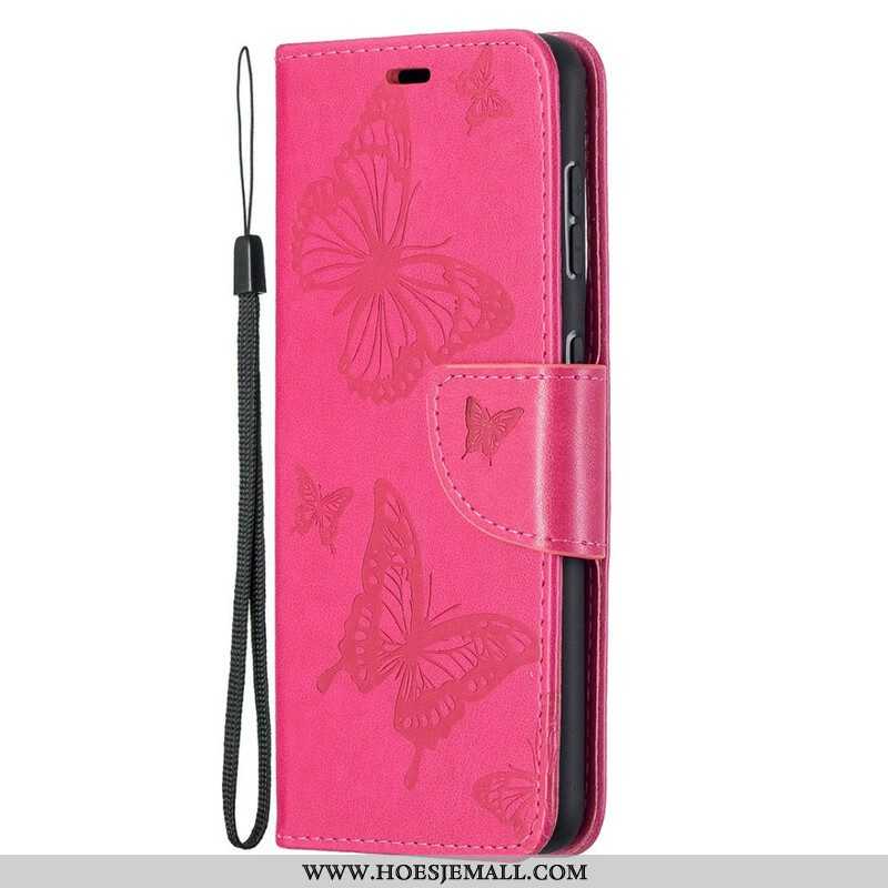 Leren Hoesje voor Samsung Galaxy S21 5G Vlinders Tijdens De Vlucht Met Lanyard