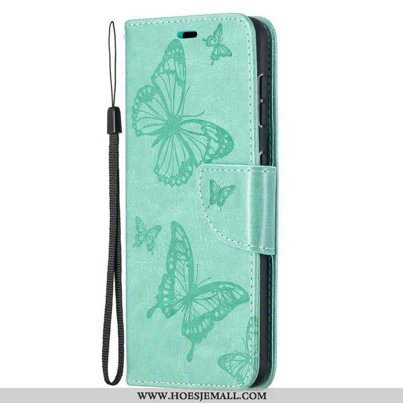 Leren Hoesje voor Samsung Galaxy S21 5G Vlinders Tijdens De Vlucht Met Lanyard