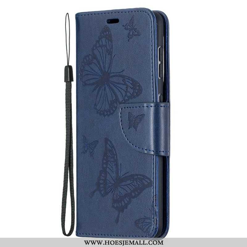 Leren Hoesje voor Samsung Galaxy S21 5G Vlinders Tijdens De Vlucht Met Lanyard