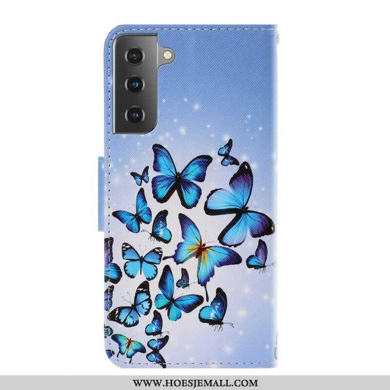 Flip Case voor Samsung Galaxy S21 5G Met Ketting Vlinderbandvariaties