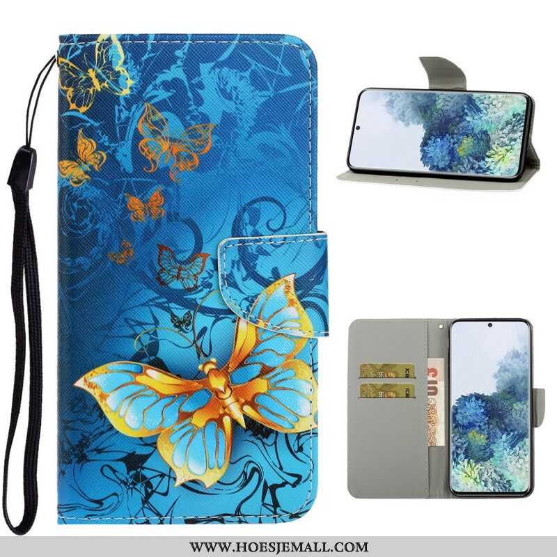 Flip Case voor Samsung Galaxy S21 5G Met Ketting Vlinderbandvariaties