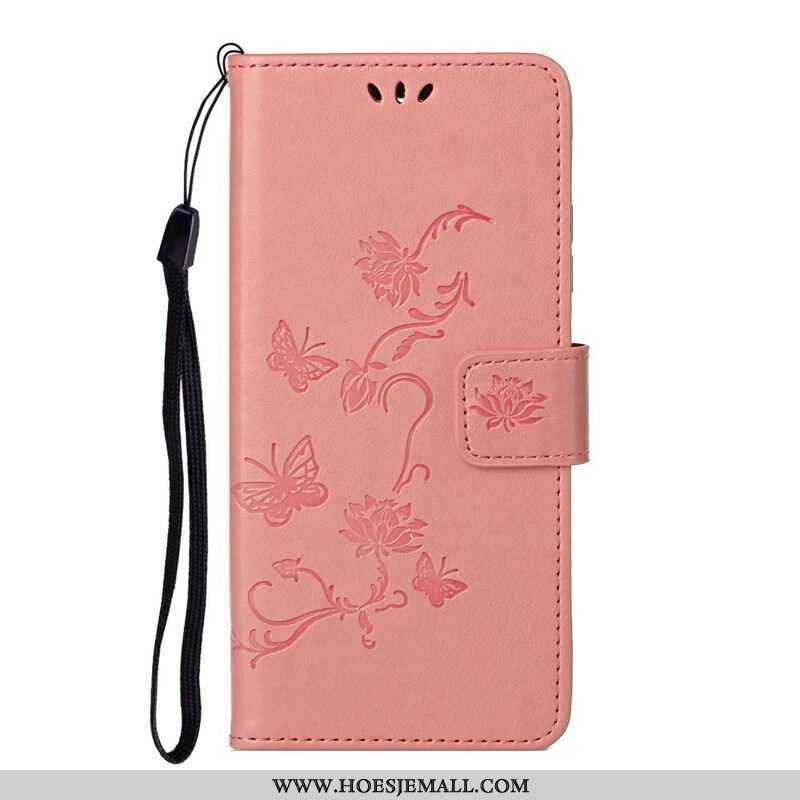 Folio-hoesje voor Samsung Galaxy S21 5G Met Ketting String Vlinders En Bloemen