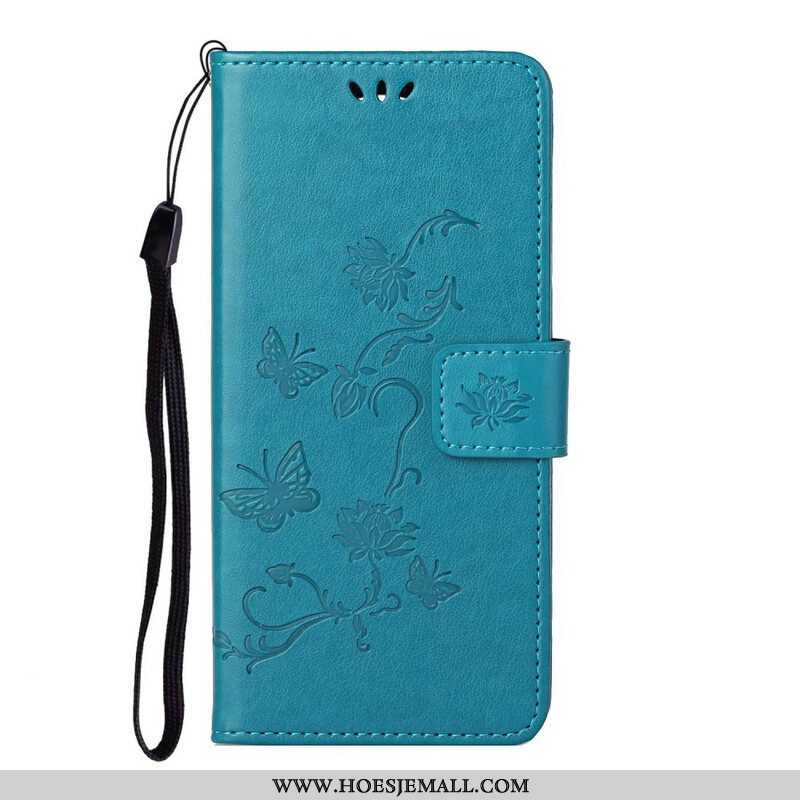 Folio-hoesje voor Samsung Galaxy S21 5G Met Ketting String Vlinders En Bloemen