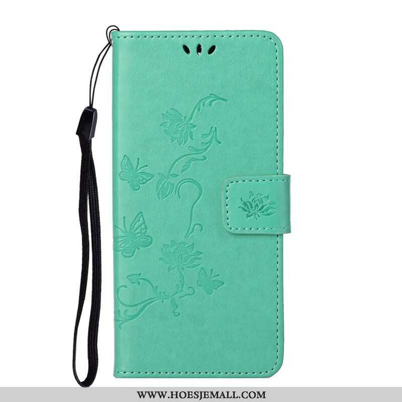 Folio-hoesje voor Samsung Galaxy S21 5G Met Ketting String Vlinders En Bloemen