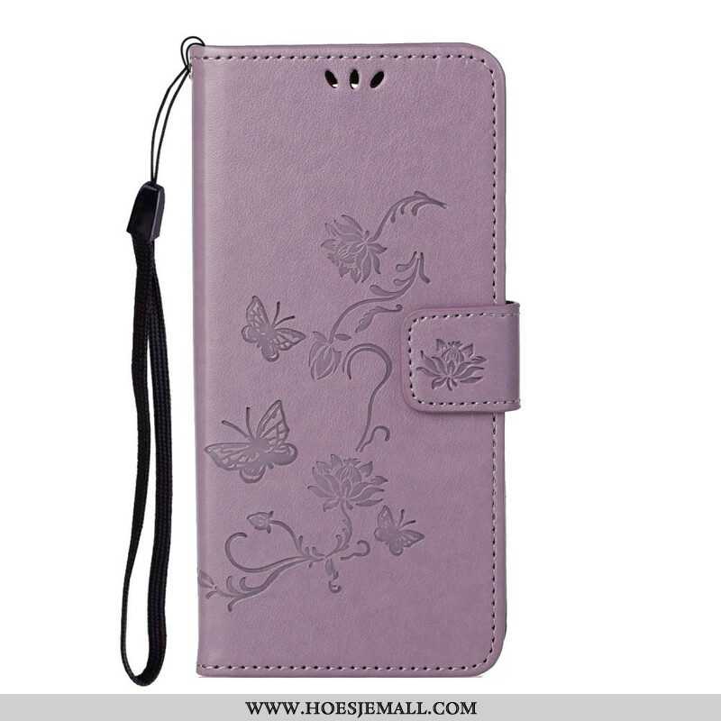 Folio-hoesje voor Samsung Galaxy S21 5G Met Ketting String Vlinders En Bloemen