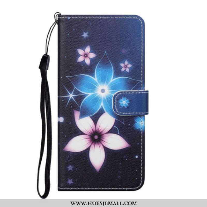 Leren Hoesje voor Samsung Galaxy S21 5G Met Ketting Maanband Bloemen