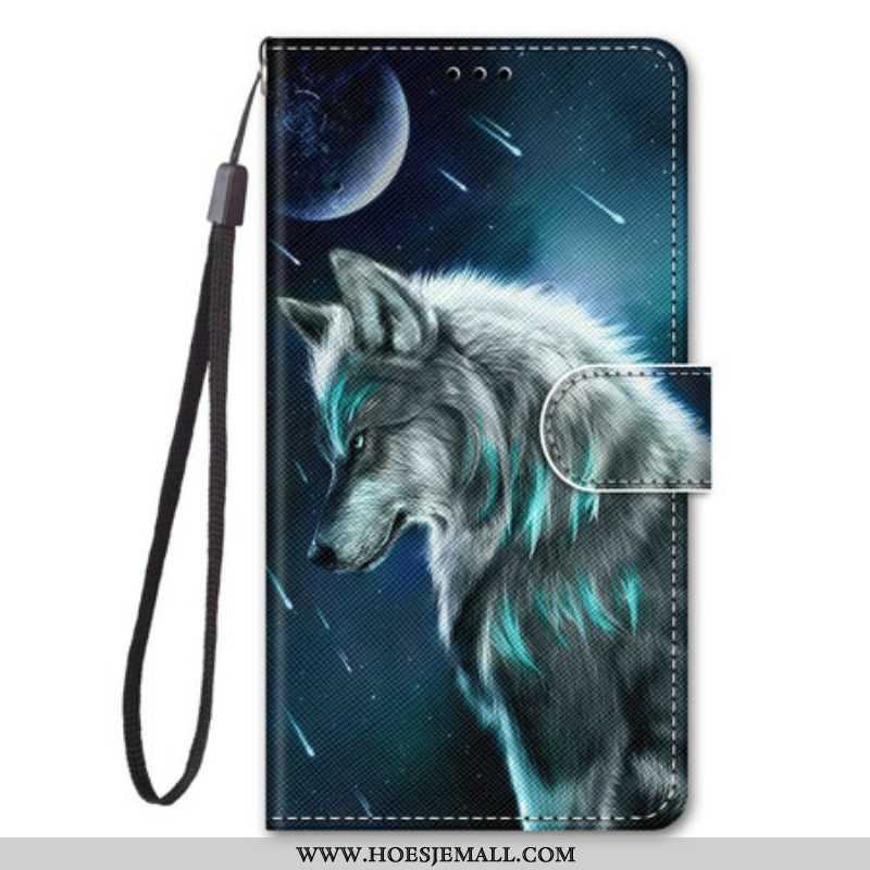 Folio-hoesje voor Samsung Galaxy S21 5G Wolf Onder Een Regen Van Sterren