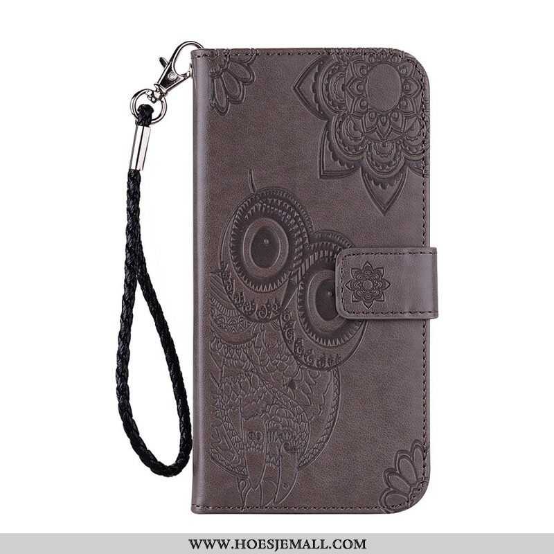 Folio-hoesje voor Samsung Galaxy S21 5G Uil Mandala En Lanyard