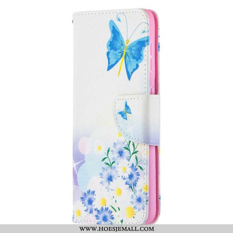 Folio-hoesje voor Samsung Galaxy S21 5G Geschilderde Vlinders En Bloemen