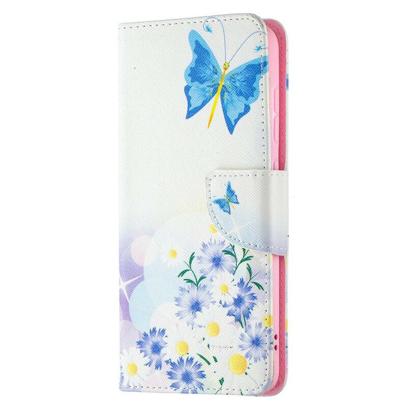 Flip Case voor Samsung Galaxy S21 FE Geschilderde Vlinders En Bloemen