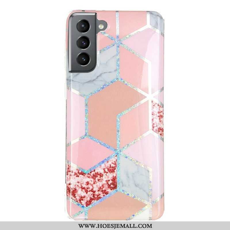 Hoesje voor Samsung Galaxy S21 FE Glitter Design Marmer