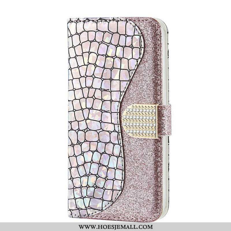 Folio-hoesje voor Samsung Galaxy S21 FE Krokodil Diamanten