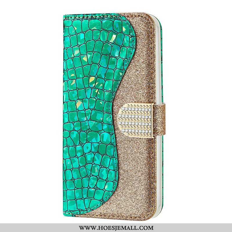 Folio-hoesje voor Samsung Galaxy S21 FE Krokodil Diamanten