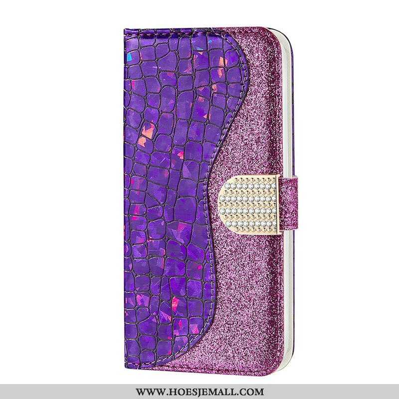 Folio-hoesje voor Samsung Galaxy S21 FE Krokodil Diamanten