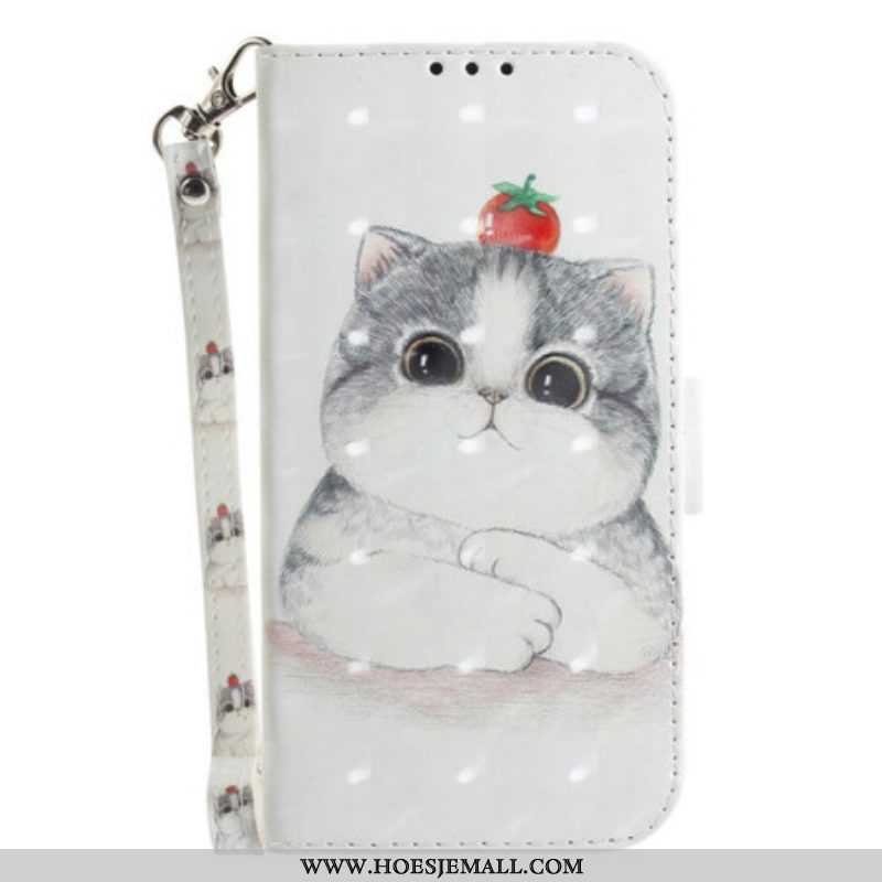 Flip Case voor Samsung Galaxy S21 FE Met Ketting Tomaat Op De Kat Met Een Riempje