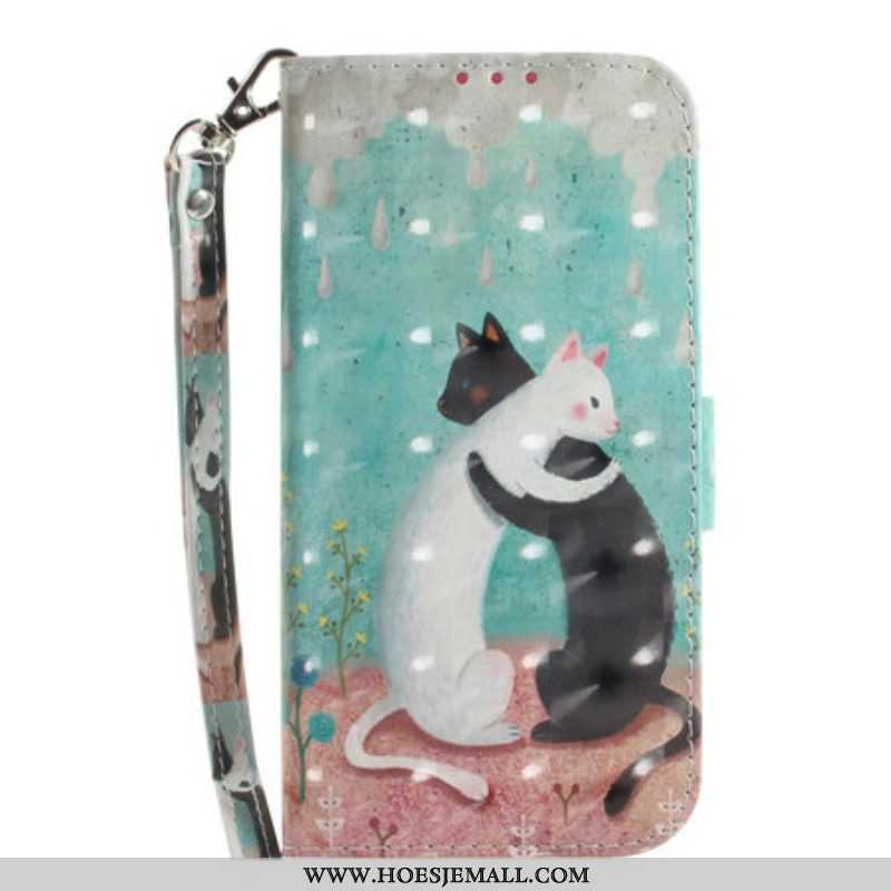 Folio-hoesje voor Samsung Galaxy S21 FE Met Ketting Strappy Kattenvrienden