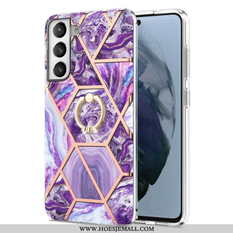 Hoesje voor Samsung Galaxy S21 FE Geometrisch Marmer Met Ringsteun