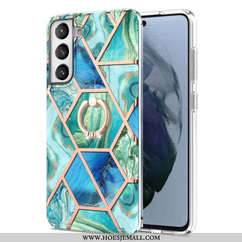 Hoesje voor Samsung Galaxy S21 FE Geometrisch Marmer Met Ringsteun