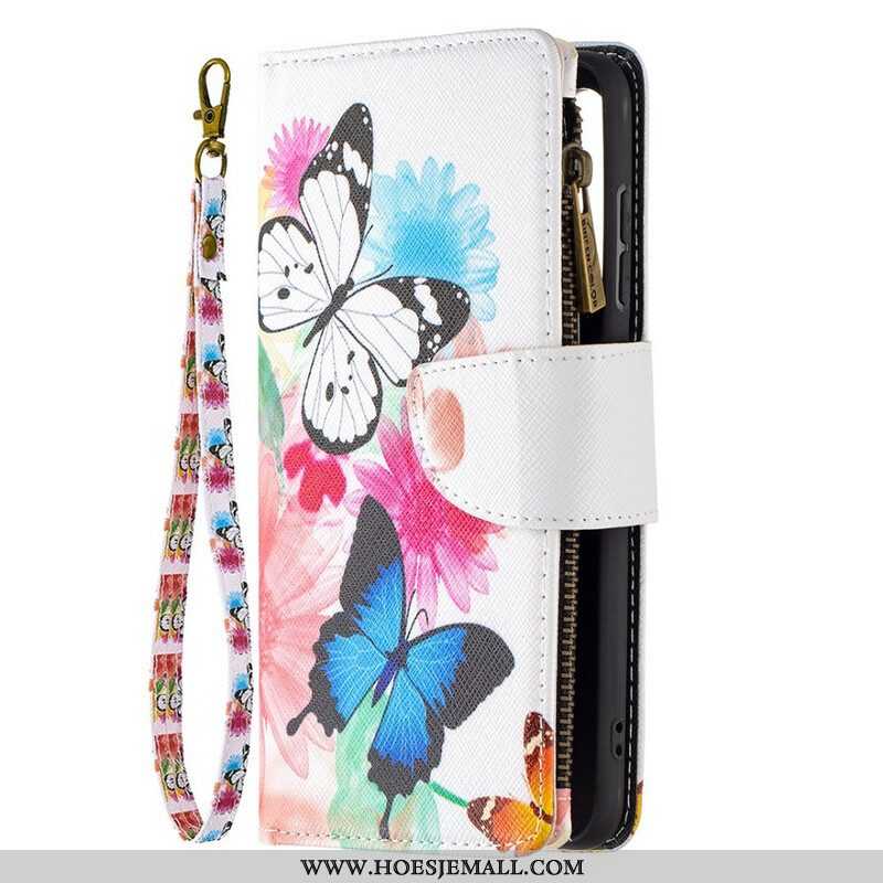 Leren Hoesje voor Samsung Galaxy S21 FE Vlinders Vlinders Zip Pouch