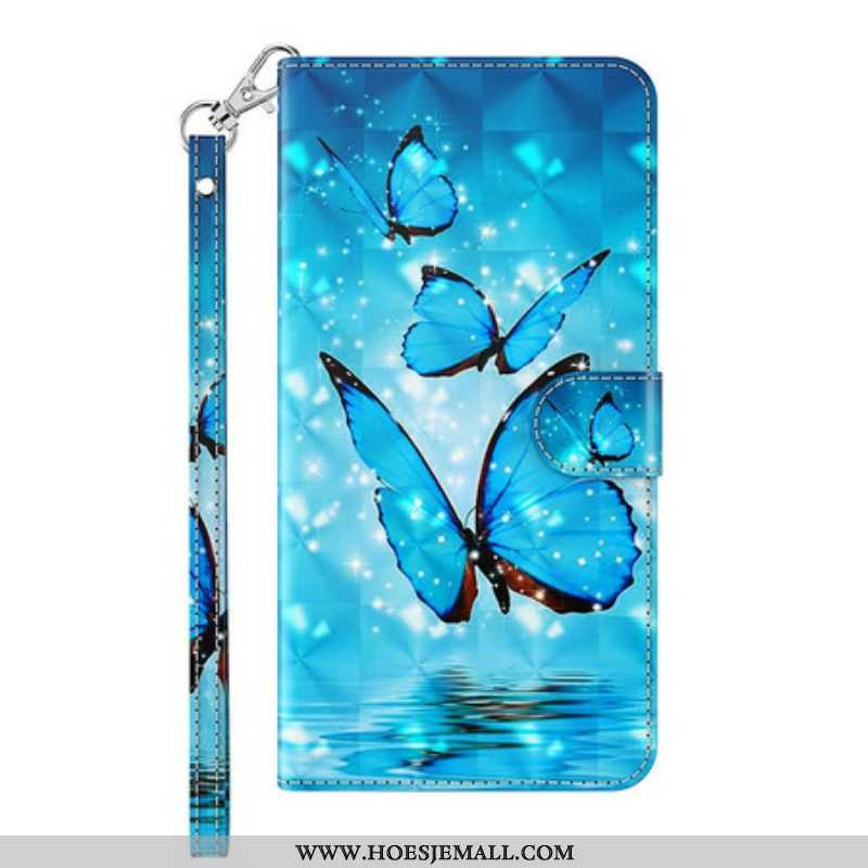 Leren Hoesje voor Samsung Galaxy S21 FE Vliegende Blauwe Vlinders