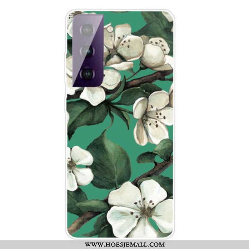 Hoesje voor Samsung Galaxy S21 FE Geschilderde Witte Bloemen