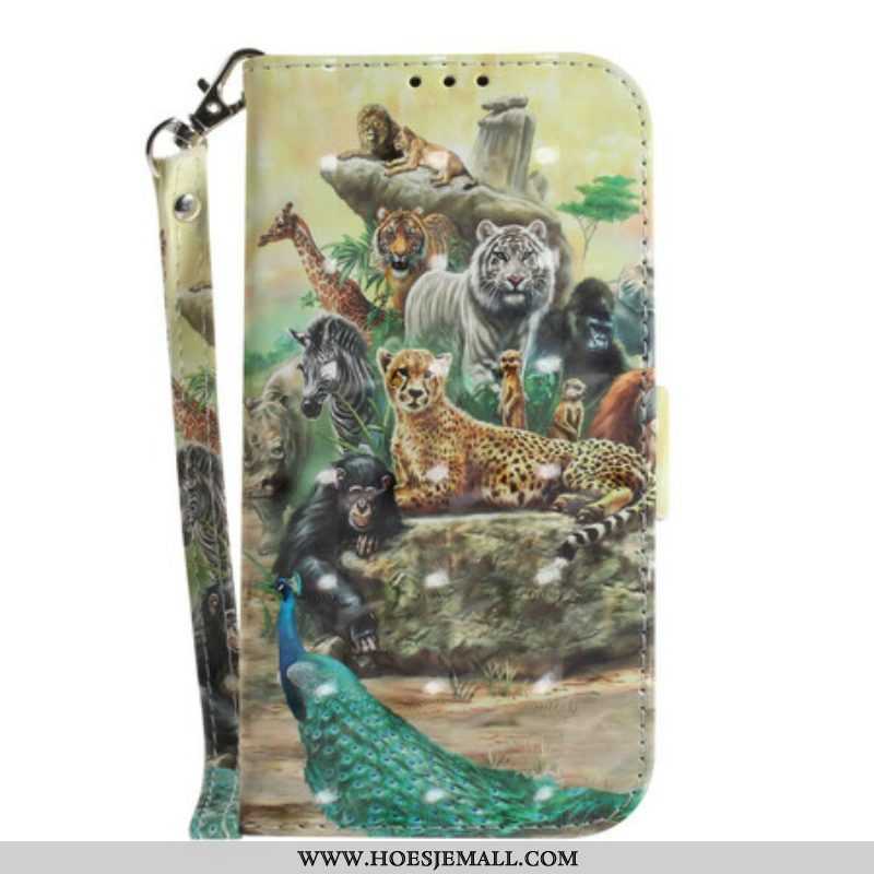 Folio-hoesje voor Samsung Galaxy S21 FE Met Ketting String Safari Dieren