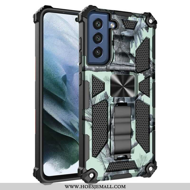 Hoesje voor Samsung Galaxy S21 FE Camouflage Verwijderbare Ondersteuning