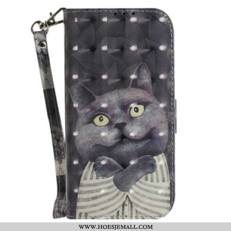 Folio-hoesje voor Samsung Galaxy S21 FE Met Ketting Grijze Kat Met Riem