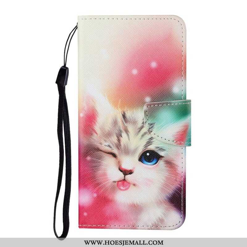 Leren Hoesje voor Samsung Galaxy S21 FE Kattenverhalen Met Lanyard