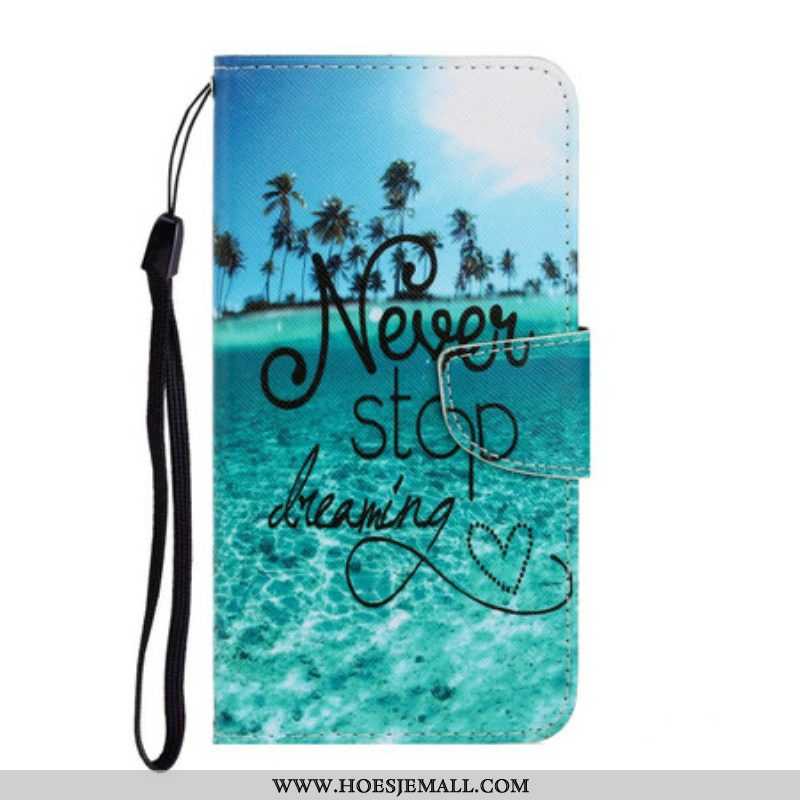 Folio-hoesje voor Samsung Galaxy S21 FE Met Ketting Stop Nooit Met Dromen In Marineblauwe Bandjes