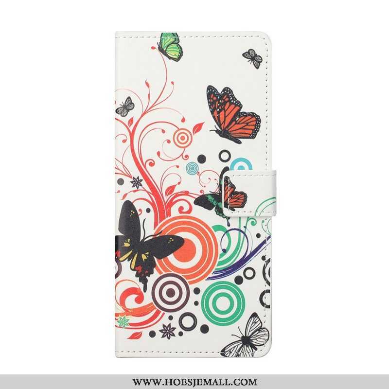 Leren Hoesje voor Samsung Galaxy S21 FE Vlinders En Bloemen