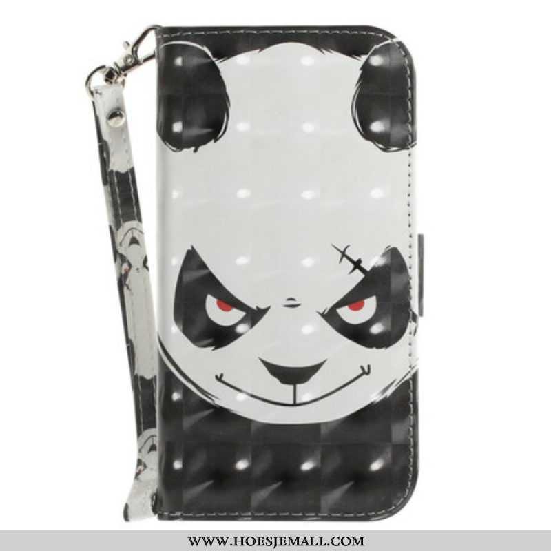 Leren Hoesje voor Samsung Galaxy S21 FE Met Ketting Boze Panda Met Lanyard