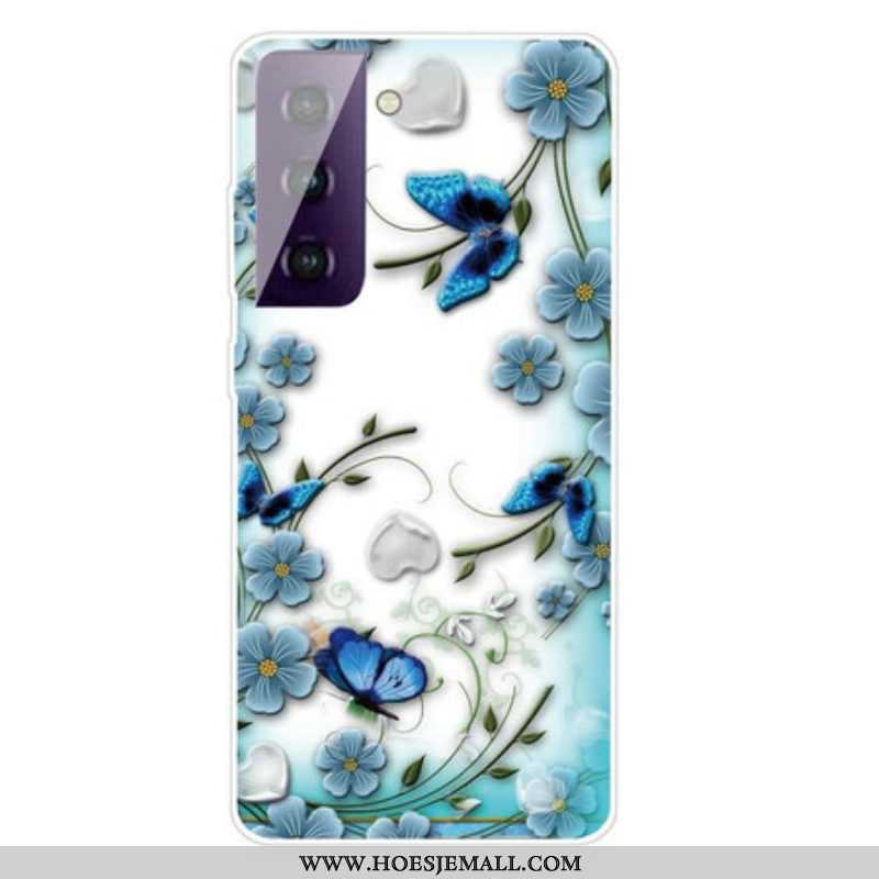 Hoesje voor Samsung Galaxy S21 FE Retro Vlinders En Bloemen